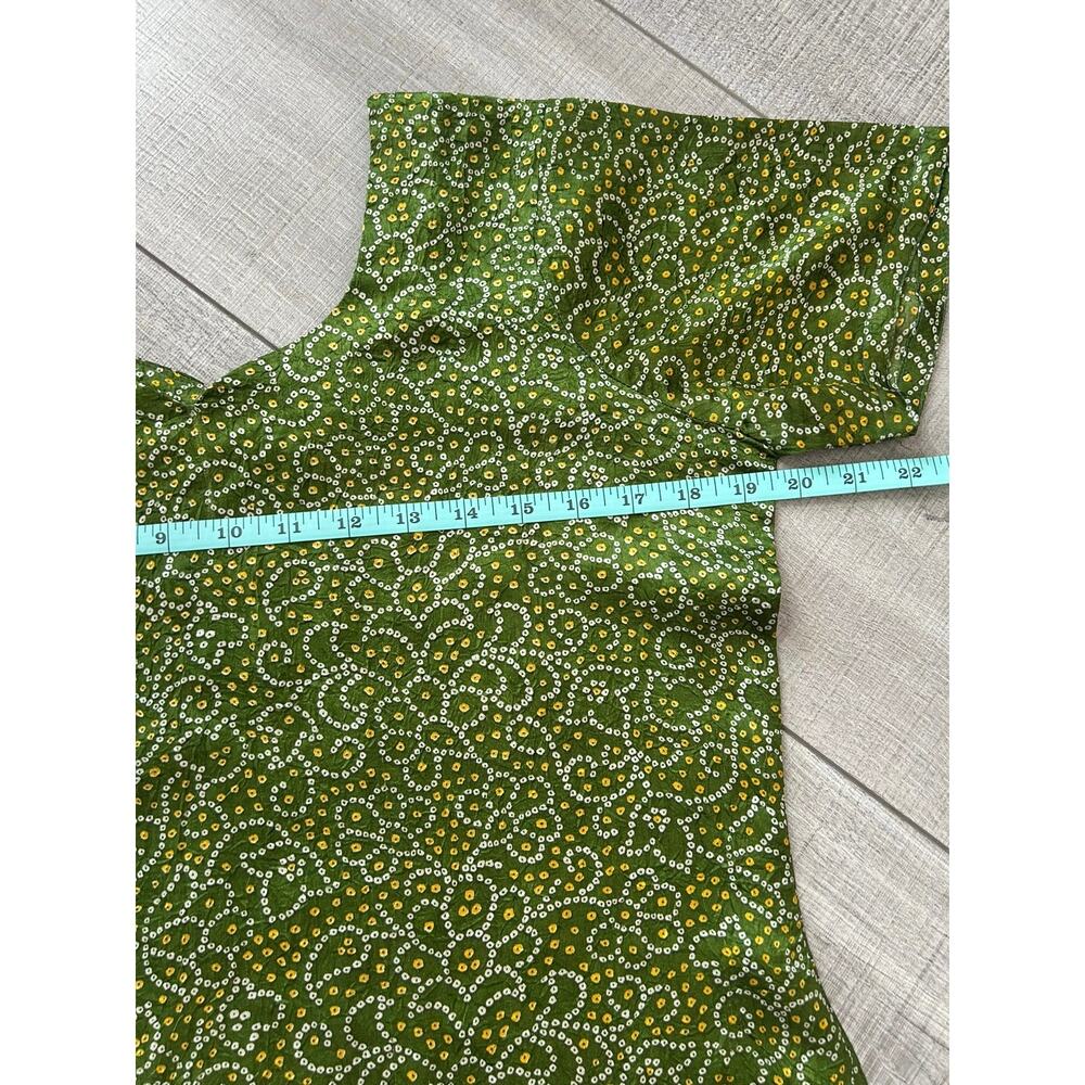 Green Boho Midi Dress Short Sleeve Fit & Flare Sundress Retro Print - Size S/M - Picture 6 of 8